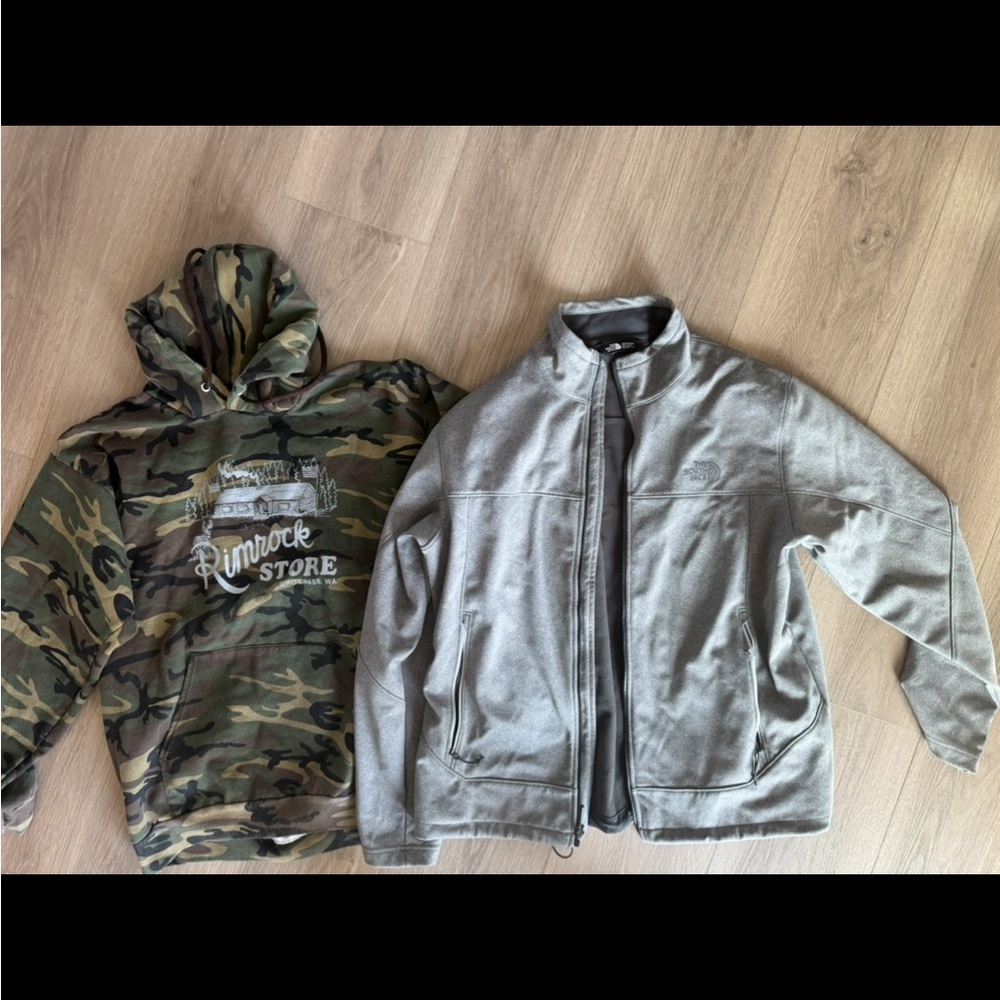Camouflage Hoodie and North Face Jacket bumble